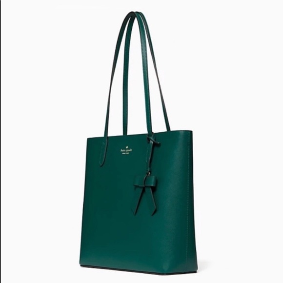 ♠️ kate spade Brynn Leather Tote Bag With Bow Charm,  Deep Jade NWT - Picture 2 of 6